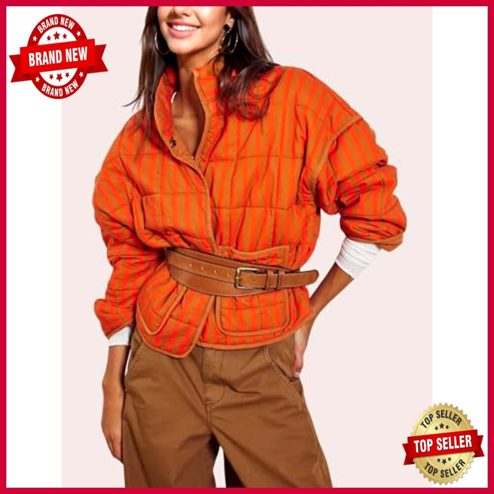 Lightweight Quilted Puffer Jacket with Pockets, Stand Collar, Loose Fit - Picture 4 of 7